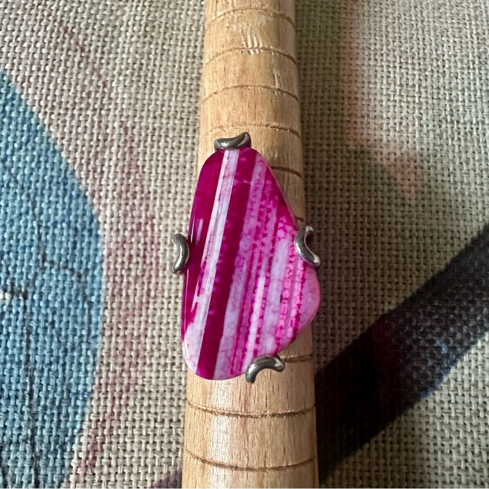 Sterling Silver Pink Banded Agate Statement Ring